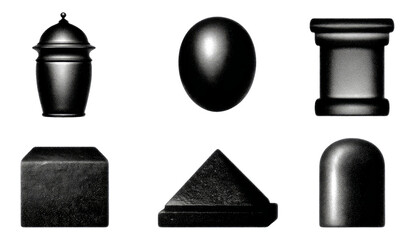 Various Black Geometric Shapes on a Transparent Background for Design Use