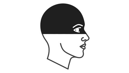 Profile Silhouette of a Human Head with Black Mask Covering the Top Half Keywords: profile, silhouette, head, human, face, man