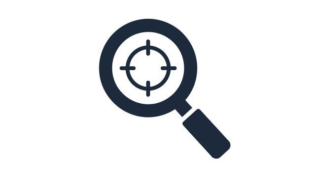 Magnifying glass with crosshairs icon on white background search find