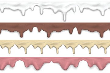 Chocolate and cream dripping borders in various flavors, perfect for dessert and sweet designs.