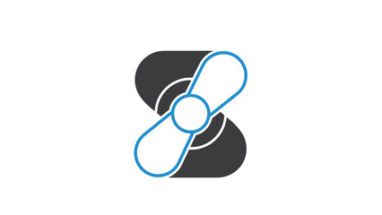 Abstract logo with propeller and S shape in blue and gray symbol © Sapla