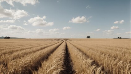 Fototapeta premium Golden Wheat Field Under a Cloudy Sky - A Serene Landscape.