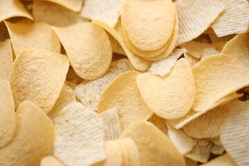 Homemade Flavored Paprika Potato Chips in a Bowl, top view. Flat lay