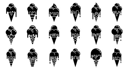 Fototapeta premium Bold Cone with Dripping Ice Cream Scoop Silhouette Symbol