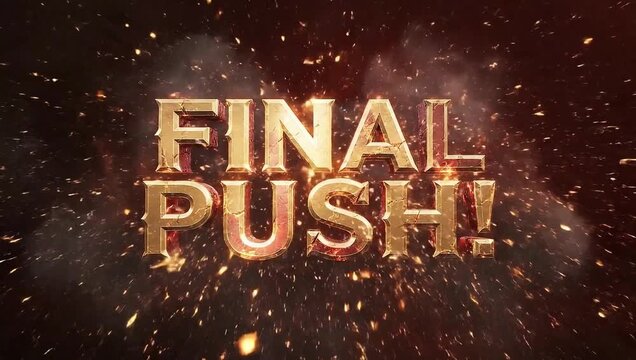 Fiery 3d text rendering final push with sparks and glow