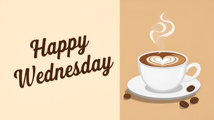 Happy wednesday illustration with book and coffee on wooden table