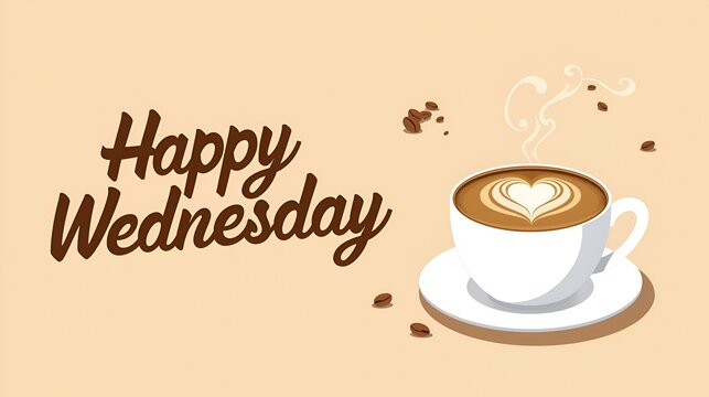 Happy wednesday illustration with book and coffee on wooden table - Powered by Adobe