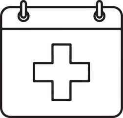 Obraz premium A simple black and white line drawing depicts a calendar page with a prominent medical cross symbol