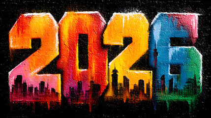 New Year 2026 City Skyline Graffiti
