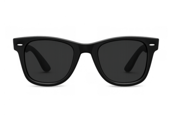 Black classic sunglasses with dark lenses protecting eyes from sun, accessory for fashion and cool style, transparent background