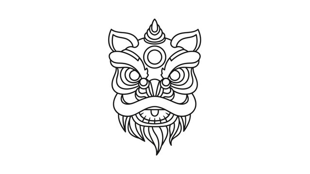 Traditional Chinese Lion Dance Head Outline Illustration.