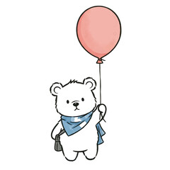 Cute teddy bear cartoon illustration with red heart balloons for a child's fun birthday party celebration