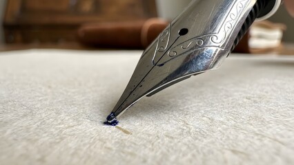 Close-up of Fountain Pen Writing on Paper.
