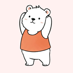 Cute pink cartoon bear hugging a smiling pig in a fun and loving baby animal illustration