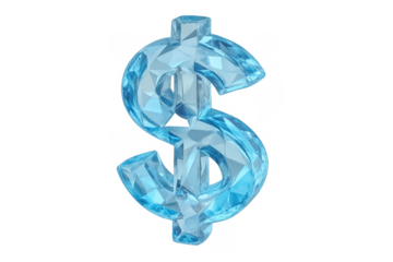 Dollar symbol rendered with a shimmering ice and diamond-like surface texture, representing monetary value and financial success