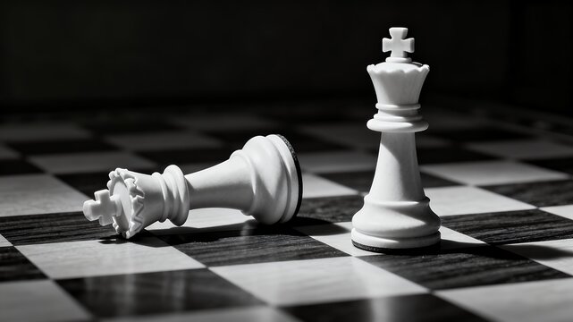 Chess board close-up showing a checkmate position, symbolizing strategic victory and leadership.