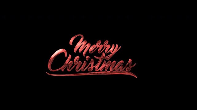 Red cursive merry christmas text on black background. Festive greeting card design suitable for holiday marketing materials and social media posts.