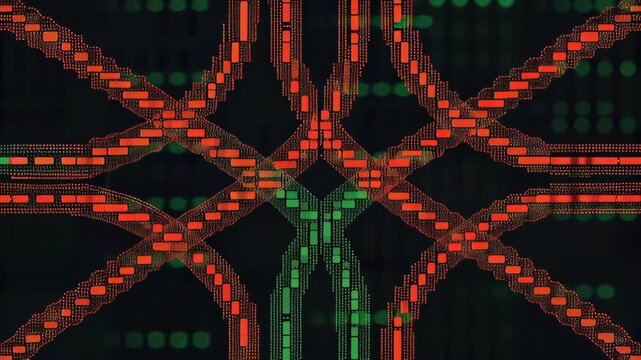 Chaotic virus code on terminal screen concept. Abstract visual representation of data transmission with vibrant colors in a digital setting.