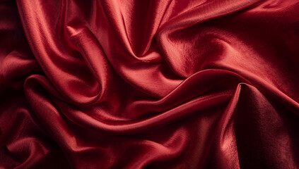 Fototapeta premium 深みのある赤色サテンのしわと光沢が魅力のシンプルで使いやすい抽象背景.生成AI