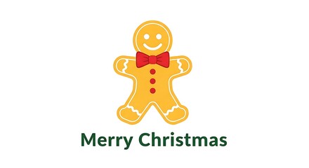 Fototapeta premium A Cheerful 3D Gingerbread Man Cookie with Red Bow Tie and Merry Christmas Text