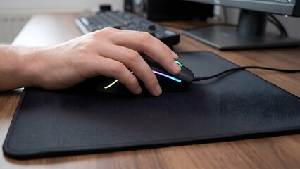 Close-up of Hand Using Computer Mouse on Desk.