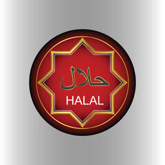 Islamic Certified Halal Product Red-Gold Badge Vector