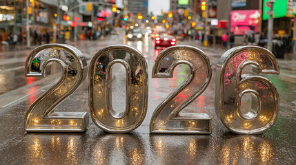 New Year 2026 in City Street