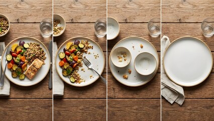 Delicious Breakfast with Toast and Yogurt on Wooden Table.