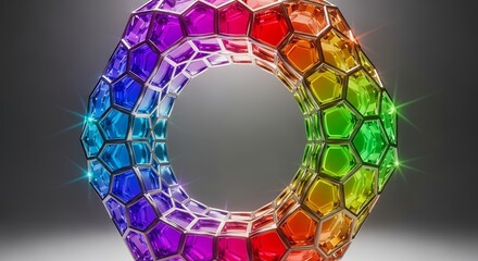 Abstract colorful geometric shape with bright rainbow hues and sparkle effects