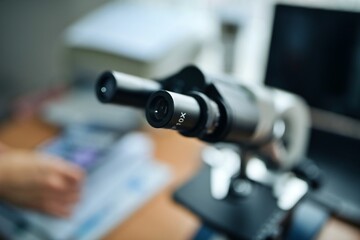 Binocular microscope for laboratory viewing closeup