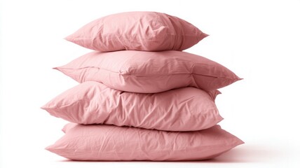 Soft pink pillow stack on white background. Artificial intelligence image