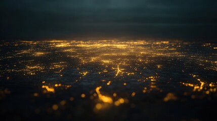 Night city lights blur, golden glow