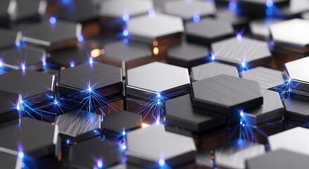 Abstract digital hexagon network pattern with glowing blue energy connections