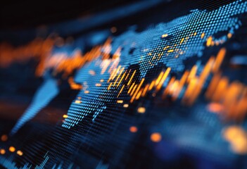 Abstract digital world map, data visualization of global information flow