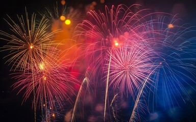 A vibrant display of colorful fireworks illuminating the night sky