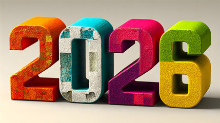 Colorful 2026 Year Display 3d rendered