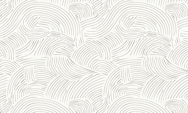 Seamless Hand Drawn Abstract Wave Pattern, Organic Zen Garden Sand Texture, Minimalist Flowing Lines Background