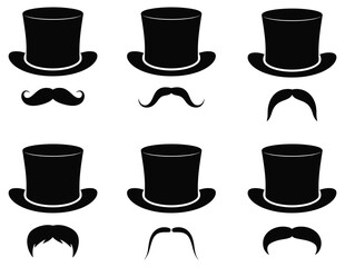 Whimsical collection of hats and mustaches for fun design projects