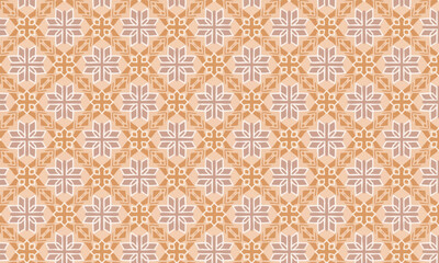 Seamless geometric star pattern, Soft peach background with elegant white abstract flower texture