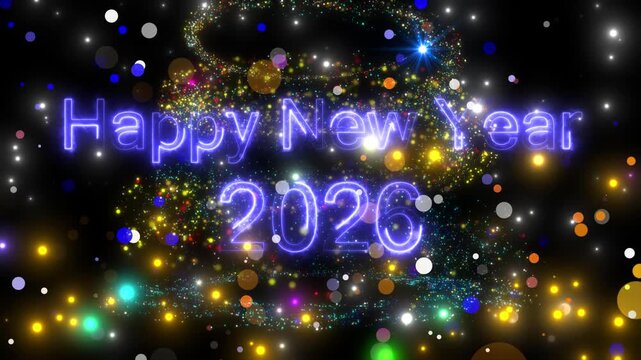 New Year 2026 Luxury Gold Background with Shining Line Effects. Happy New Year 2026 Celebration Gold Sparkle Animation. Happy New Year 2026 Gold Greeting with bukeh Light Trails.