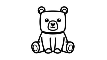 Cute simple black and white teddy bear line art sitting and facing forward for kids