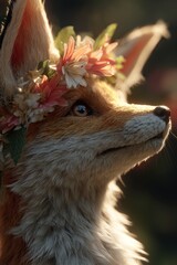 Obraz premium Fox wearing a flower crown in a natural setting during daylight hours