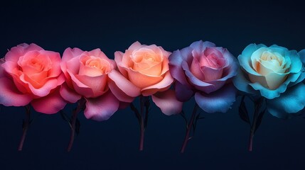 Roses in vibrant hues, dark background