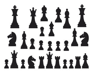 Chess Pieces Vector Image, a minimalist design featuring isolated chess pieces on a white background, perfect for board game graphics, strategy illustrations © MDSAIDUR