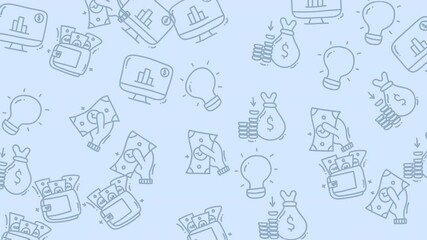Financial and business themed doodles on light blue background. Suitable for presentations, financial reports, business websites, and educational materials.