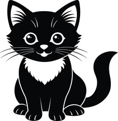 Cute Black Kitten Sitting Illustration