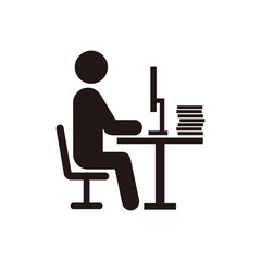 テスクトップパソコンで仕事をしている人のピクトグラムアイコン