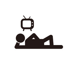 寝ながらテレビを見ている人のピクトグラムアイコン