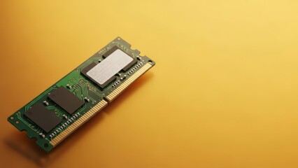 Random Access Memory Price Increase Minimal Technology Concept , Yellow Background RAM Module for Business Banner and Copy Space