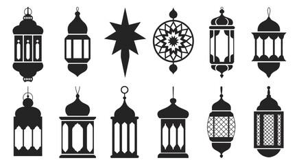 Collection of Traditional Islamic Lantern Silhouettes, a vector set featuring classic lantern designs